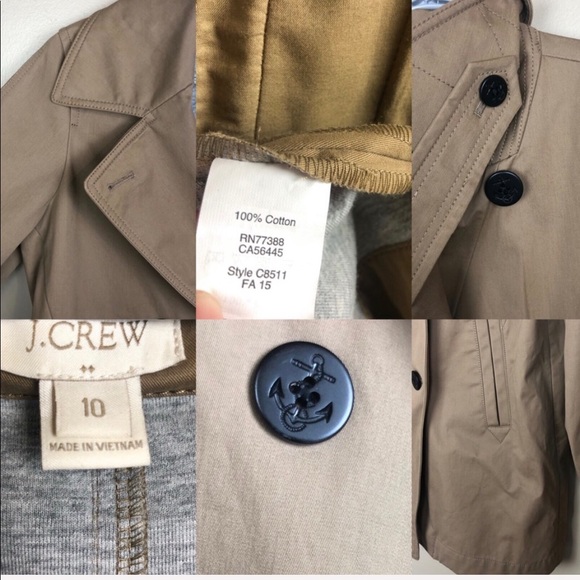 J. Crew Bonded Lined Long Trench Coat Tan Cotton - Picture 7 of 8